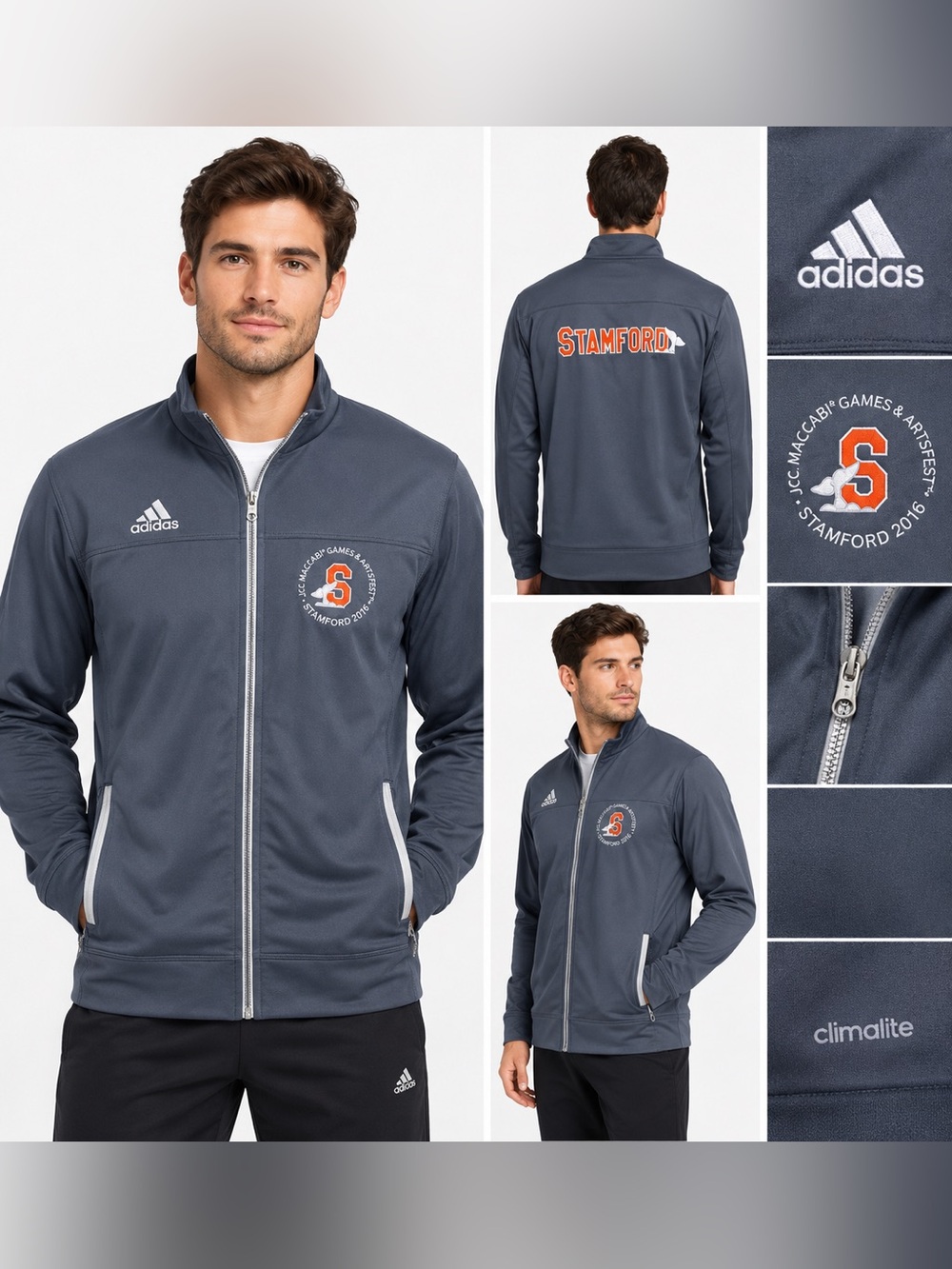 Adidas Climalite JCC Maccabi Games Stamford 2016 Track Jacket Gray Men's Large